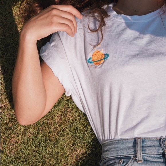‘Saturn’ Handmade Embroidered Tee - Picture 1 of 6